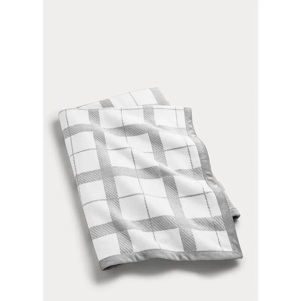 New Polo Ralph Lauren Home Oakwood Throw Grey Ivory Plaid Pony Blanket 50 X 70